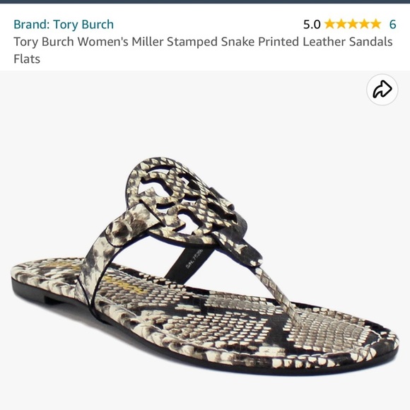 Tory Burch Miller Stamped Snake Print Leather Slip On Flat Sandals Women… - Picture 6 of 11